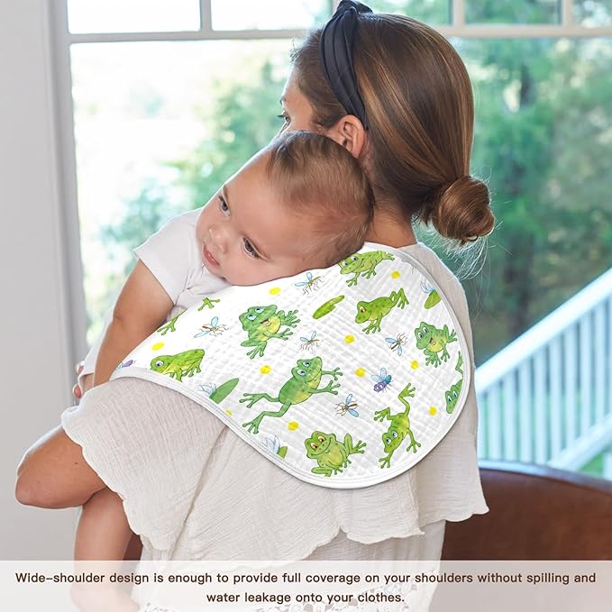 Cartoon Frog Lily Lotus Leaf Muslin Burp Cloths for Baby 1 Pack 100% Cotton Baby Washcloths Bibs for Boy Girl