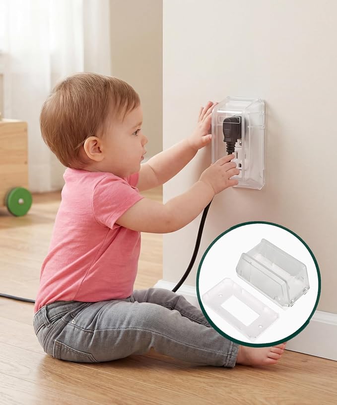 Bates- Baby Safety Outlet Cover Box, Transparent Door, Baby Proof Outlet Covers, Plug Covers for Electrical Outlets