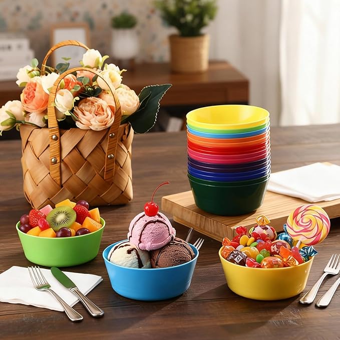 Foaincore Kids Plastic Bowls 10 oz Cereal Snack Microwave Dishwasher Safe Toddler Bowls Kids Colorful Snack Children Salad Dessert Soup Supplies(18 Pcs)