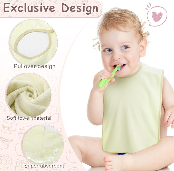 Hercicy Full Coverage Pullover Toddler Baby Bibs Terry Cloth Bibs with Snap Button for 0-4 Years Unisex Feeding Drooling
