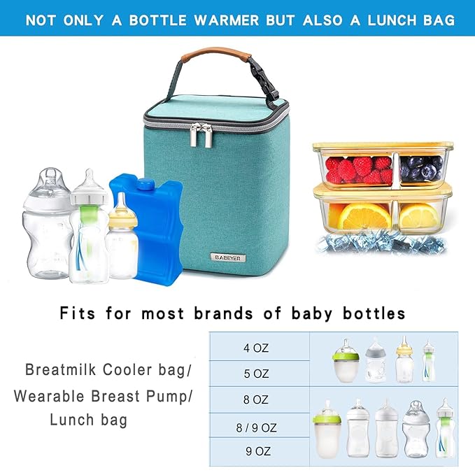 Breast Milk Cooler Bag with Ice Pack Fits 4 Baby Bottles Up to 9 Ounce, Baby Bottle Bag for Nursing Mom Daycare-Aqua