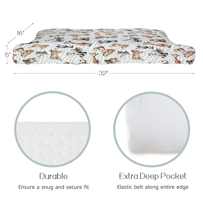 HawSkgFub African Safari Jungle Animals Changing Pad Cover Baby Girls Boys, Giraffe Elephant Leopard Lion Zebra Diaper Change Table Sheet, Soft Stretchy Safe Snug Fitted Changing Mat Fit 32"/34" x 16"