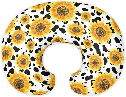 Sunflower & Cow Print Nursing Pillow Cases for Newborn Support for Breastfeeding, Bottle Feeding & Bonding Feeding Pillow Cover Stretchy Comfortable Pillow Slipcover Cover Only