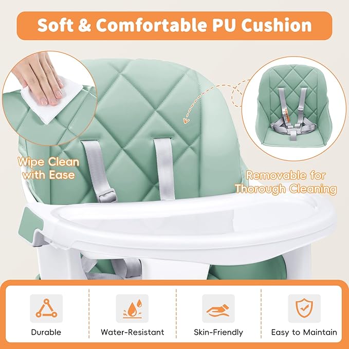 Babyliebe Baby High Chair, 8 in 1 Convertible Wooden High Chair for Babies and Toddlers, Converts to Booster Seat, Toddler Chair & Stool, with Removable Double Tray, Adjustable Legs & Footrest (Green)