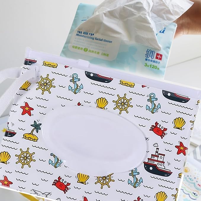 Travel Wipes Case, 2 Pcs Wipe Container Travel Wipe Dispenser Wet Wipes Box Cute Clamshell Wipes Case Reusable Wipes Pouch Wipes Container