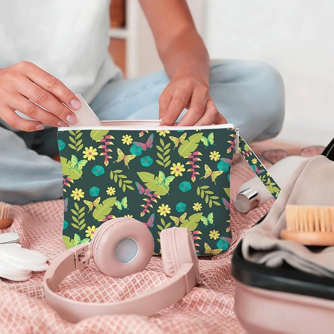 Wet Dry Bag, Wet Bag for Swimsuit, Diaper Sunscreen Large Zipper Pouch Waterproof Pouch, Beach Bags for Women, Gifts for Ladies Girls Friends Colleagues and Sisters, Floral and Butterfly Patterns