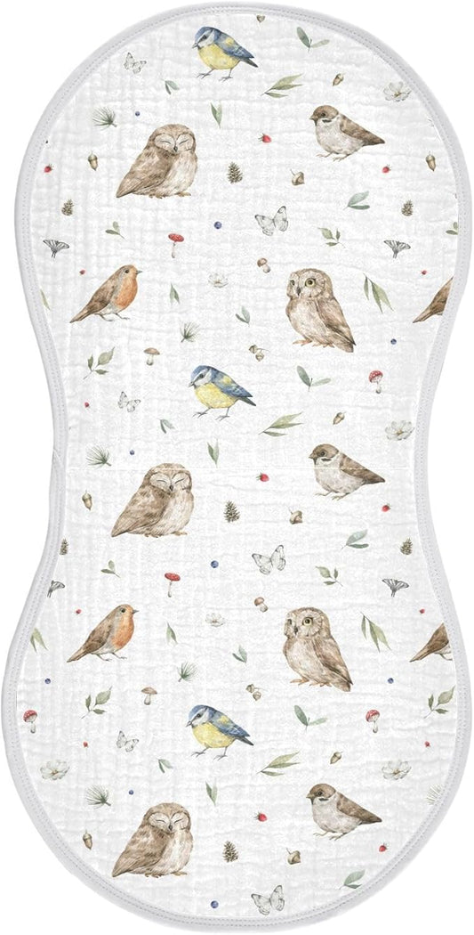 vvfelixl Burp Cloths Owl Sparrow Robin Birds for Baby Boy Girls Baby Washcloths Burp Rags 1 Pack White