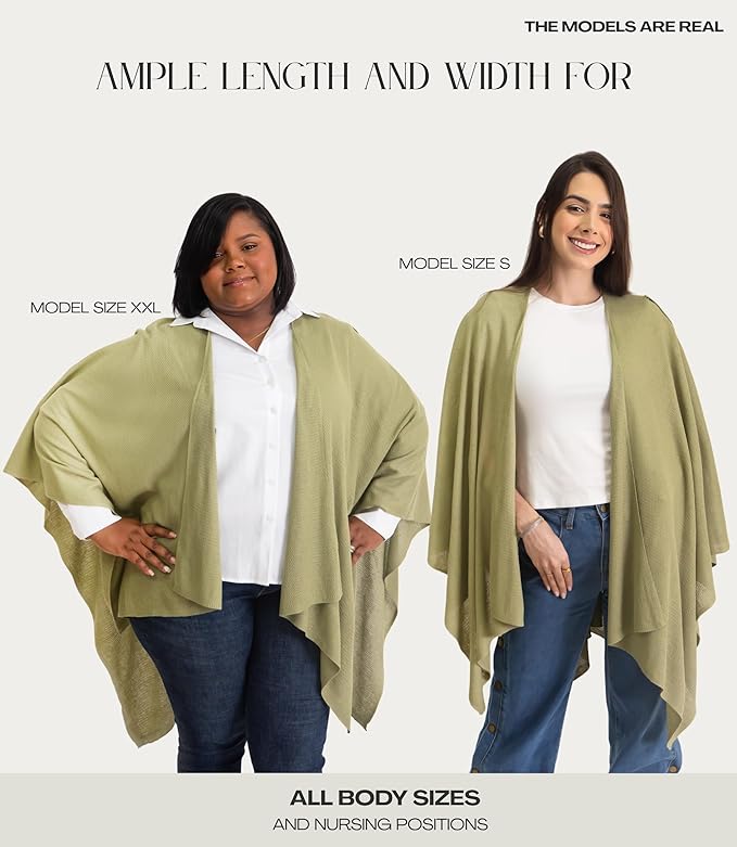 Set Premium Breast Feeding Covers for Women of All Body Types: Ultra Soft Stylish and Breathable Nursing Cover up for Breastfeeding + 4 Reusable Breast Pads for Nursing Comfort (Olive Sage)