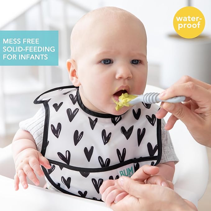 Bumkins Bibs, for Baby Girl or Boy, Infant 3-9 Months, Essential Must Have for Eating, Feeding, Baby Led Weaning, Mess Saving Waterproof Soft Fabric, Starter Bib 2-pk Hearts, XOXO Black and White