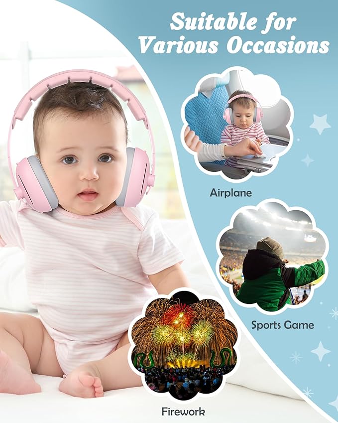 Lictin 2-in-1 Baby Earmuffs Noise Protection, Infant Noise Cancelling Headphones, Adjustable Baby Ear Protection, Star Noise Reduction Earmuffs for Babies and Toddlers up to 4 Years