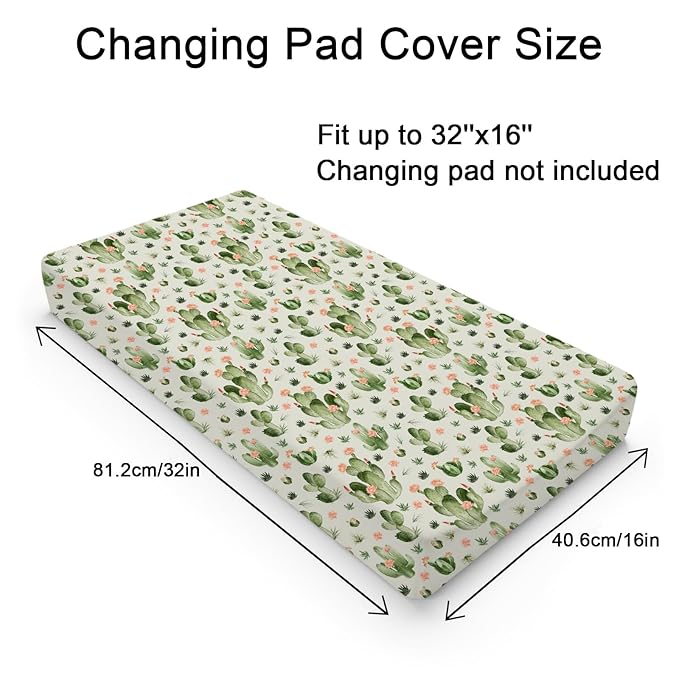 Desert Cactus Floral Diaper Baby Changing Pad Covers for Boy Girl 32''x16'' Watercolor Cactus Southwest Plants Fitted Change Table Mats Vintage Cactus Flowers Soft Breathable Cradle & Bassinet Sheets