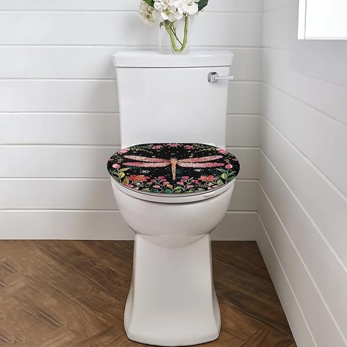 Dragonfly Toilet Seat Covers for Bathroom Polyester Fabric Soft and Breathable Toilet Lid Cover Polyester Fabric Universal for Most Toilet Bowl Lids