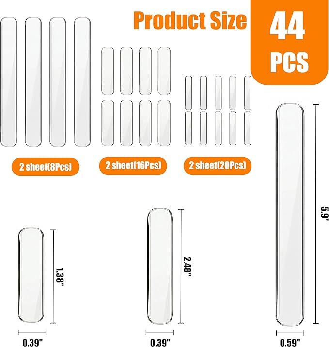 44Pcs Clear Cabinet Door Bumpers, Adhesive Silicone Noise Reducing Pads Anti Collision Pad, Removable Scratch Resistant Surface Protection for Doors Walls Furniture (3 Sizes)