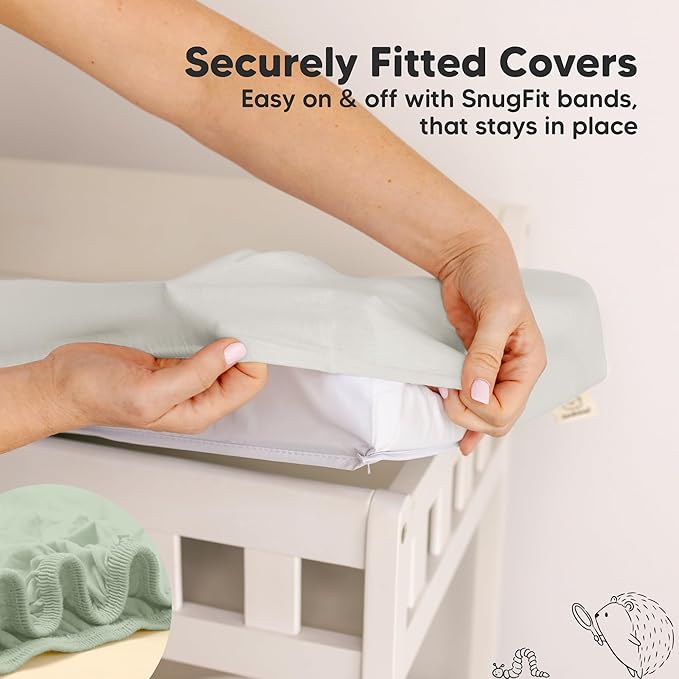 2-Pack Waterproof Changing Pad Covers Boy, Girl – 32x16 Soft Viscose Derived from Bamboo Baby Changing Table Cover, Wipeable Diaper Change Pad Sheets, Nursery Contour Baby Diaper Change Liner (Sage)