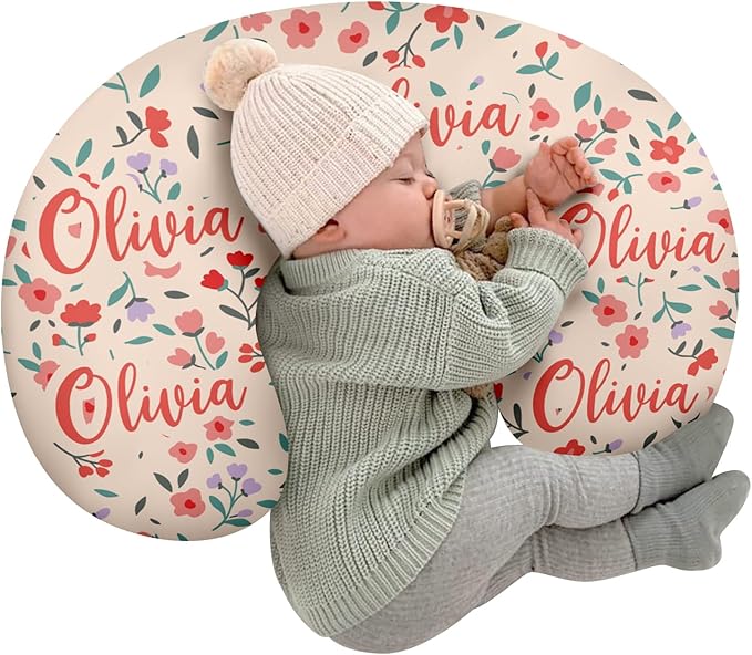 Customizable Flowers Baby Nursing Pillow Cover - Add Your Baby's Name, Ultra-Soft Stretch Fabric, Fits Standard Nursing Pillows, Ideal for Baby Showers Style 26