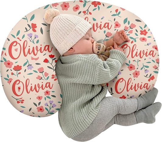 Customizable Flowers Baby Nursing Pillow Cover - Add Your Baby's Name, Ultra-Soft Stretch Fabric, Fits Standard Nursing Pillows, Ideal for Baby Showers Style 26