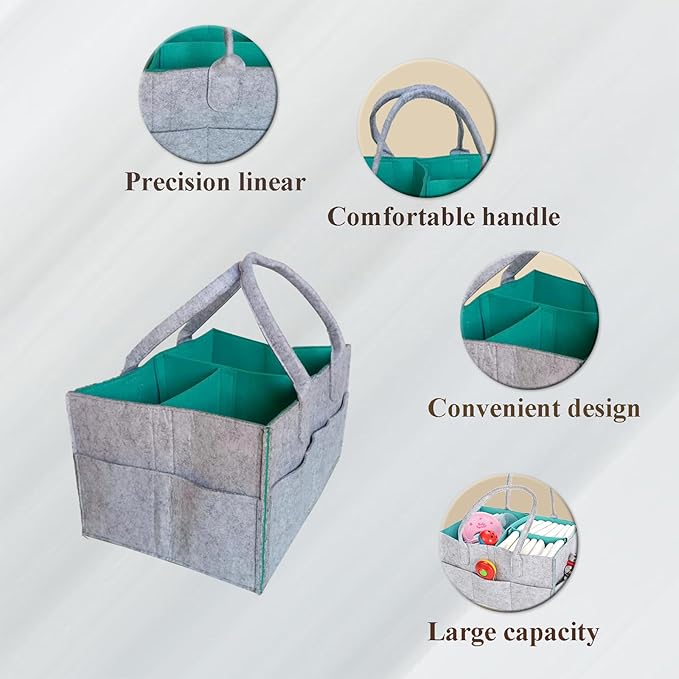 Baby Diaper Caddy - Practical, Modern Style - Baby Basket - Light Gray & Green