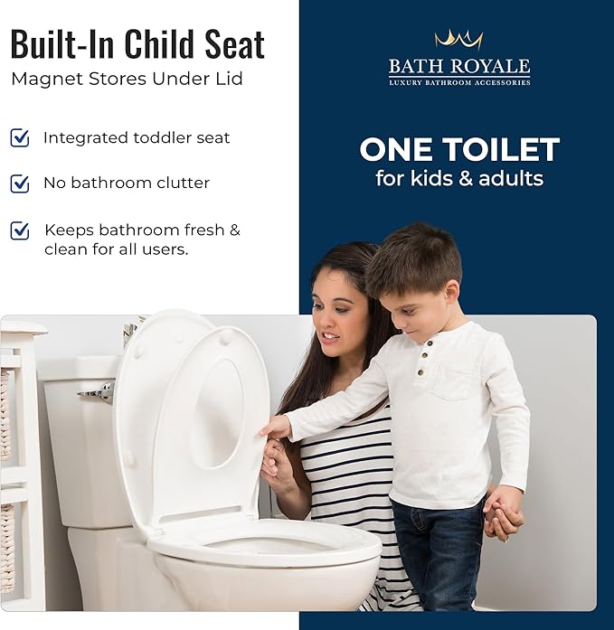 BATH ROYALE Potty Training Seat - Soft Close, Kingsport BR720-00, Round White, Adult & Child Combo