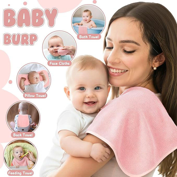 Hahafelt 6 Pack Pink Baby Burp Cloths for Boys and Girls Coral Fleece 20 x 10 Inch Super Soft Burp Cloths with Organza Bag for Newborn Sensitive Skin Essential
