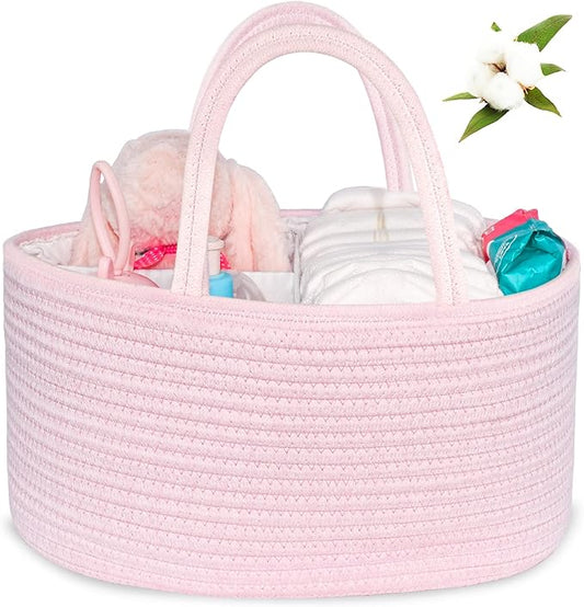 ABenkle Diaper Caddy Organizer - Cotton Rope Nursery Storage Basket for Baby Essentials, Boys & Girls Shower Gift, Changing Table Organizer