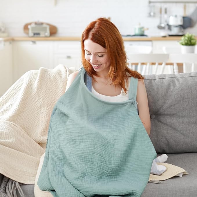 MEXXI Muslin Nursing Cover for Breastfeeding, Breathable Breastfeeding Cover for Women, Lightweight Nursing Blanket with Arch Neckline