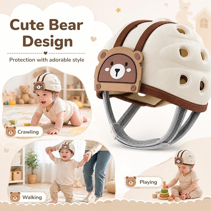 Baby Head Protection Helmet - Ultra-Light, Soft, Adjustable, Suitable for Babies 6-24 Months with Knee Pads & Non-Slip Socks Set