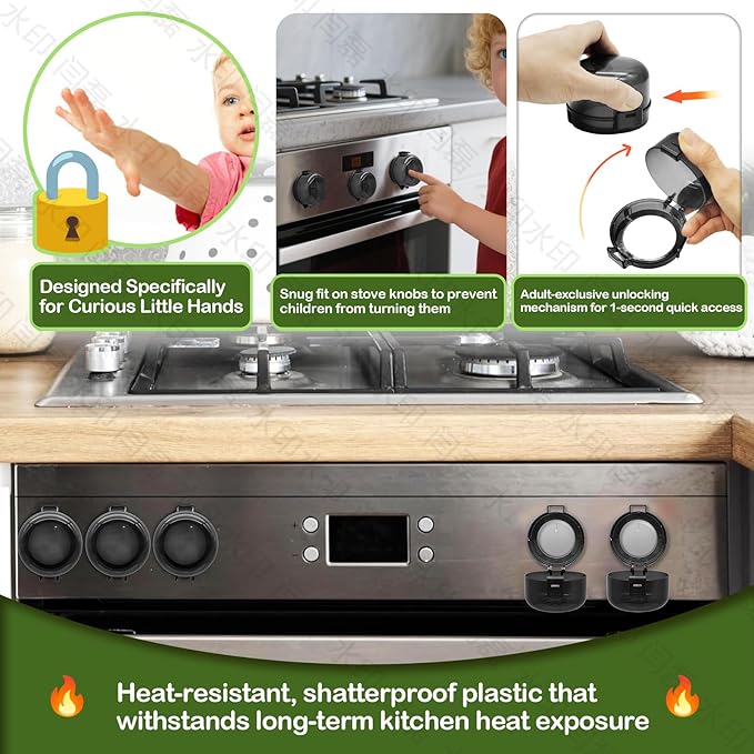 Stove Knob Safety Covers 5-Pack - Childproof & Pet Proof Locks for Gas/Electric Ovens, Heat-Resistant Clear Guards, Easy Damage-Free Install (Transparent Black)