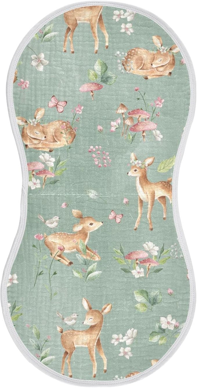 Deer Bird Mushroom Butterfly Flower Muslin Burp Cloths for Baby 1 Pack 100% Cotton Baby Washcloths Bibs for Boy Girl