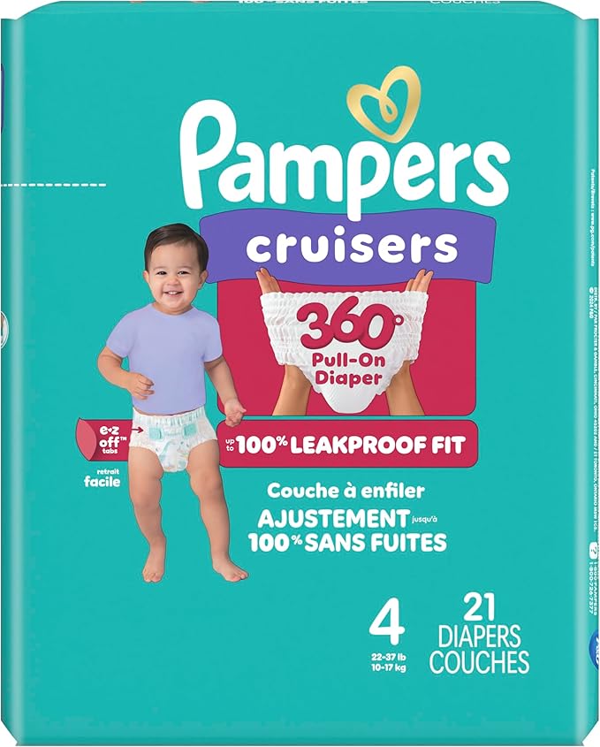 Pampers Diapers - Cruisers 360° - Size 4, 21 Count, up to 100% Leakproof Fit, Designed for Active Babies, Pull On Diaper (Pack of 4)