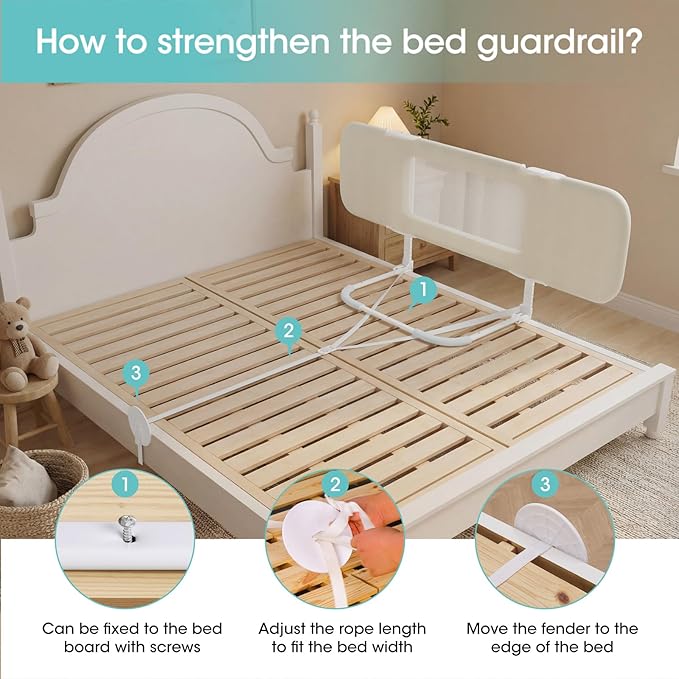 NUTIKAS Portable Bed Rails for Toddlers, 58" Foldable Travel Bed Rail for Camper Bunk, Queen & King Size Bed, Collapsible Kids Safety Bedrail with Adjustable Height