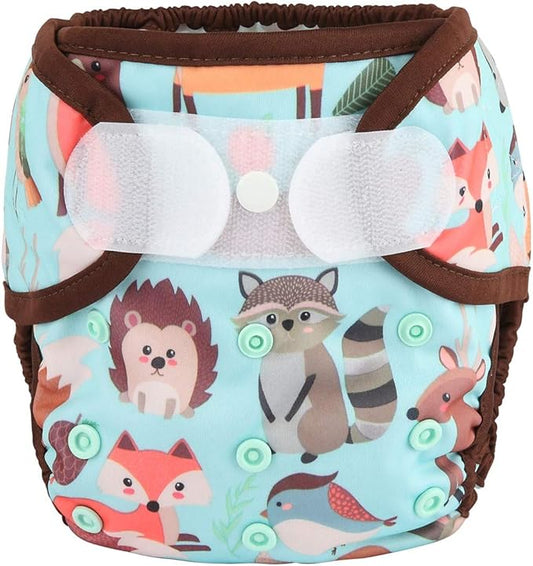 Baby Cloth Diaper Cover Nappy Hook and Loop Double Gusset 6.6lbs to 33lbs (Animal Friends)