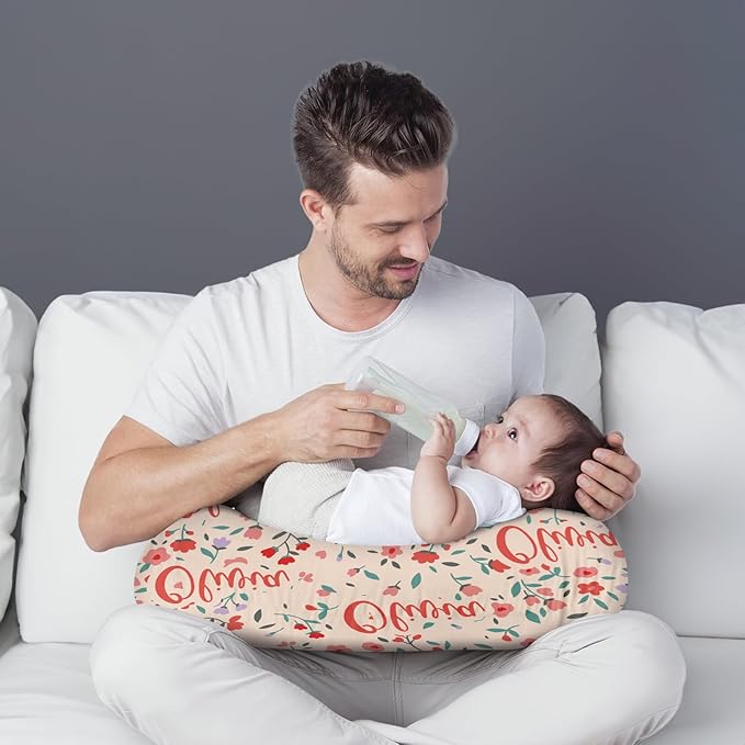 Customizable Flowers Baby Nursing Pillow Cover - Add Your Baby's Name, Ultra-Soft Stretch Fabric, Fits Standard Nursing Pillows, Ideal for Baby Showers Style 26