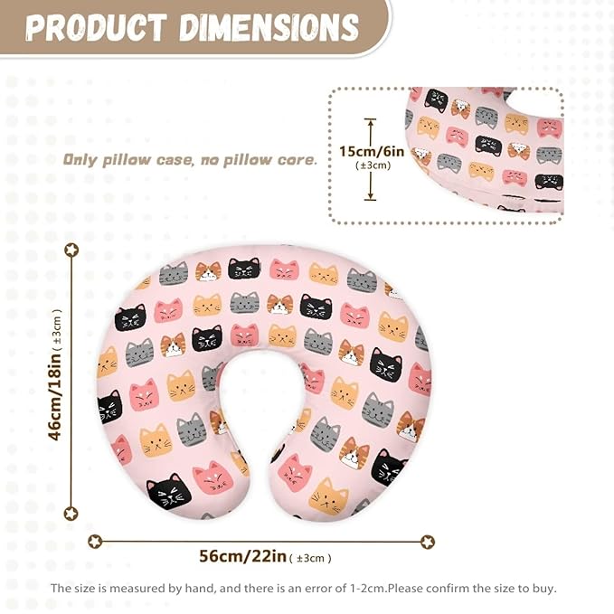 Multi Cartoon Cat Nursing Pillow Cover for Baby Boy Girl Breastfeeding Slipcover Infant Newborn Nursery Bottle Pillowcase Breathable and Washable Xmas Decoration