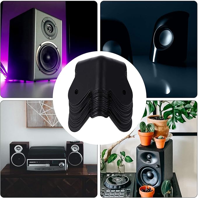 16PCS Angle Corner Furniture Protector Black Iron Speaker Corners Protector for Cabinet Guitar Amplifier Stage Speaker Rounded Metal Guards for Enhanced Protection & Style