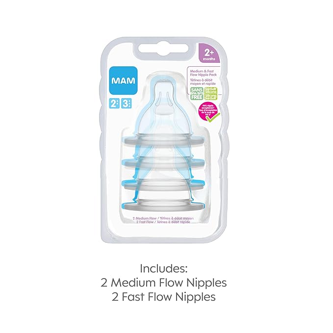 MAM Easy Start Matte Anti-Colic Baby Bottles, 9 oz (2 Count), Medium Flow Nipples, Unisex Baby & Bottle Nipples Mixed Flow Pack - Medium Flow Nipple Level 2 and Fast Flow Nipple Level 3