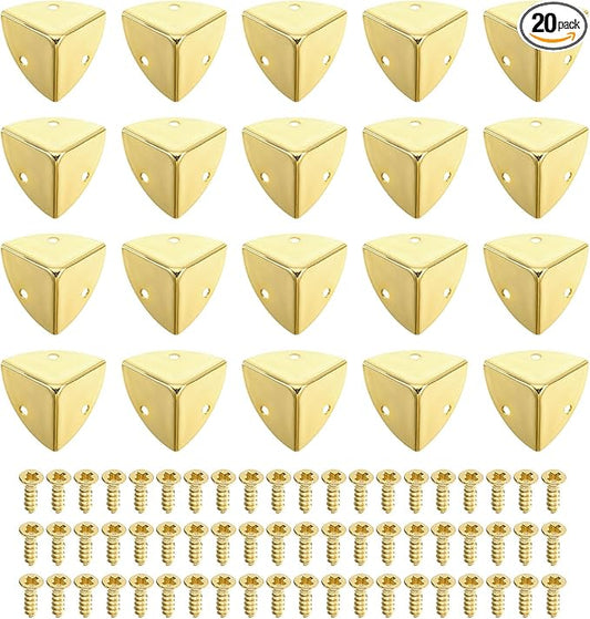 uxcell 20 Pcs Metal Corner Protectors, 28mm Box Edge Guard Protector, with Mounting Screws for Furniture Cabinet Speaker Protection Home Decorative, Light Gold