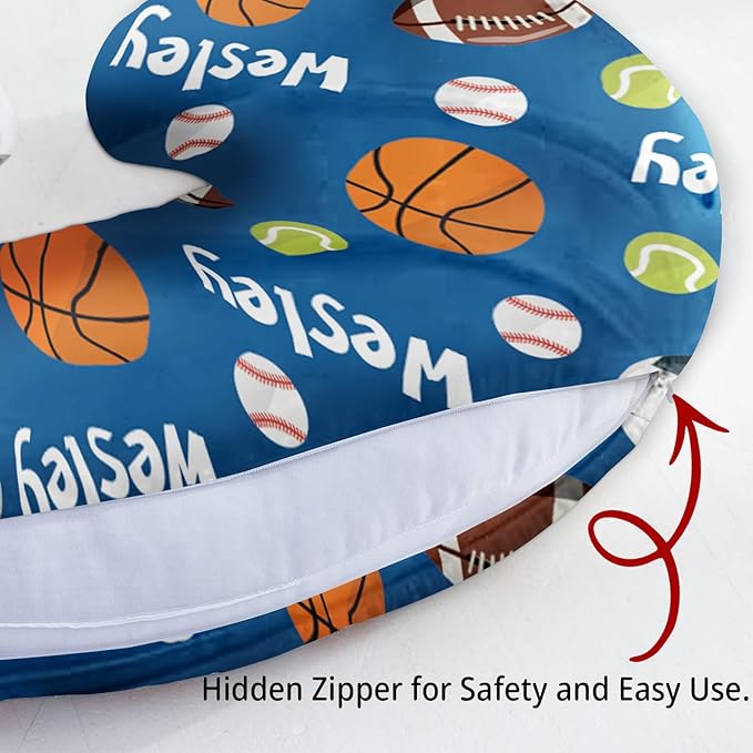 Baby Nursing Pillow Cover - Personalized Name Blue Balls Breastfeeding U-Shaped for Bottle Feeding, Ultra Soft Comfortable Breastfeeding Pillow Cover for Infant Baby Boys and Girls
