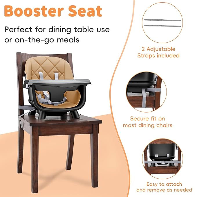 Babyliebe Baby High Chair, 8 in 1 Convertible Wooden High Chair for Babies and Toddlers, Converts to Booster Seat, Toddler Chair & Stool, with Removable Double Tray, Adjustable Legs & Footrest (Brown)