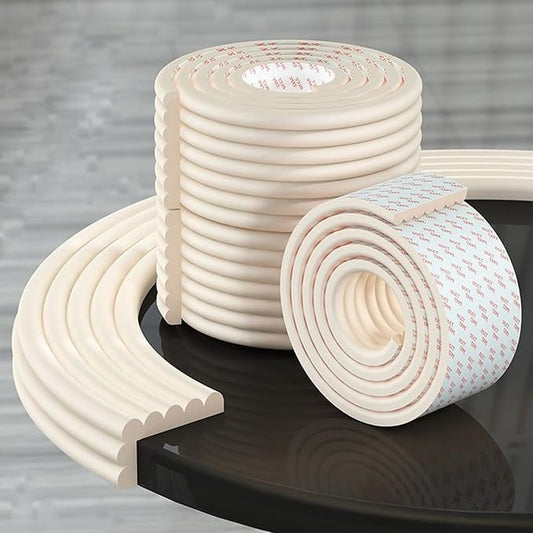 Edge Protector for Baby Proofing, Corner Protector Baby, Desk Edge Cushion, Extra-Wide Soft Foam Padding Self Adhesive Furniture Corner Guard Bumper for Table, Fireplace 16.4ft Rice White