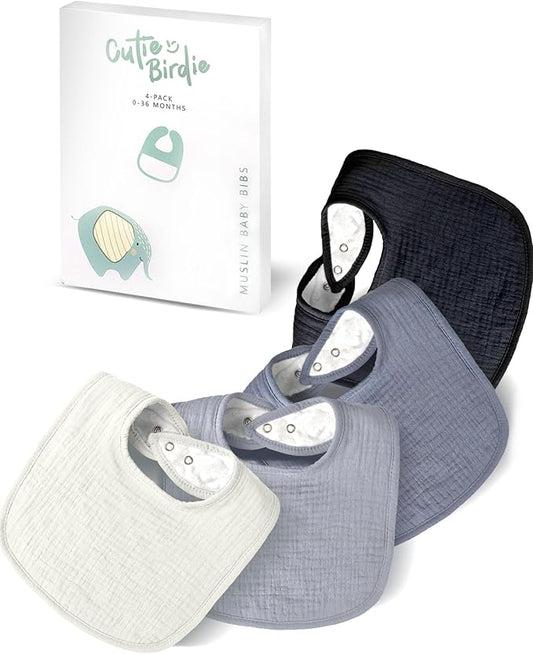 Muslin Baby Bibs for Unisex Girls & Boys- 4-Pack 100% Cotton Baby Bibs for Drooling and Teething, 0-36 months, Baby boy gifts, Baby shower gifts