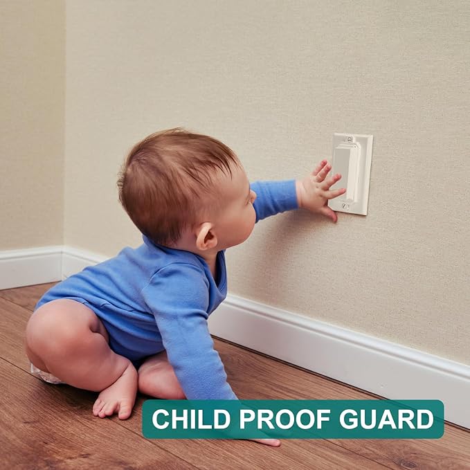 CLYMENE 4 Pack Light Switch Cover Guard, Child Proof Wall Switch Cover Keeps Lights or Switches from Being Accidentally Turned ON or Off, Rocker Style (White)