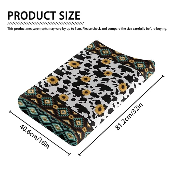 ZDCUSTOM Aztec Sunflower Cow Changing Pad Cover Changing Table Sheets Diaper Changing Table Cover Comfy Cozy Cradle Sheets Fits 32"x16" Contoured Pad
