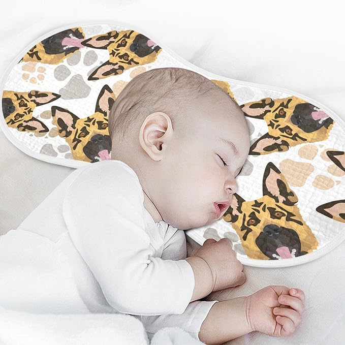 Muslin Burp Cloths for Baby Boys and Girls - 2-Pack Ultra Absorbent German Shepherd Dog Muslin Washcloths, Newborn Towel, Milk Spit Up Rags, Burp Cloth Bibs for Unisex, 22 x 11 Inch