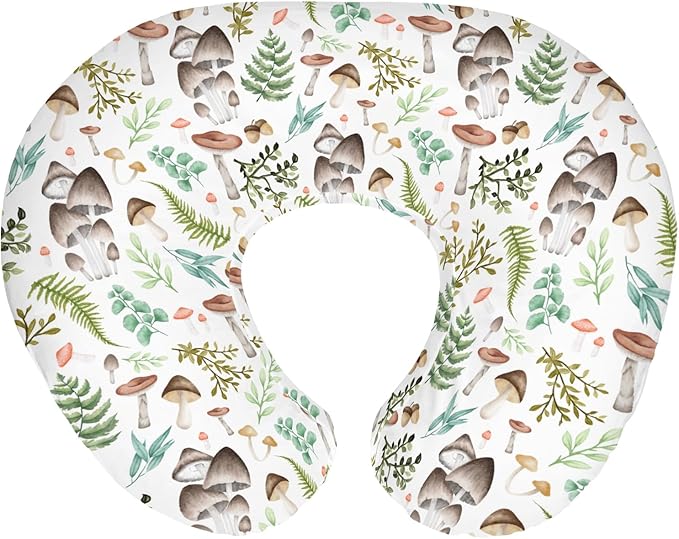 Vintage Mushroom Baby Nursing Pillow Covers for Boy Girl Retro Mushrooms Green Leaves Nursery Pillowcase for Breastfeeding Pillows Magical Plant Soft Stretchy Slipcovers for Newborn Infant
