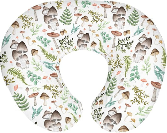 Vintage Mushroom Baby Nursing Pillow Covers for Boy Girl Retro Mushrooms Green Leaves Nursery Pillowcase for Breastfeeding Pillows Magical Plant Soft Stretchy Slipcovers for Newborn Infant