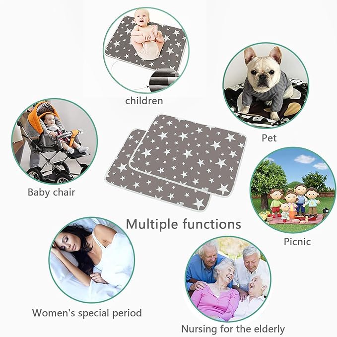 2 Pack Baby Diaper Changing Pad Maveek 19.6'' X 27.5'' Waterproof Changing Mat Portable Diaper Pad Travel Changing Mat Foldable Absorbent Mats for Home and Outdoor(2Grey)