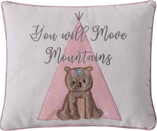 Levtex Baby - Malia Decoaritve Pillow - Bear - Cream, Pink, Grey and Taupe - Nursery Accessories - Size: 10 x 12in.