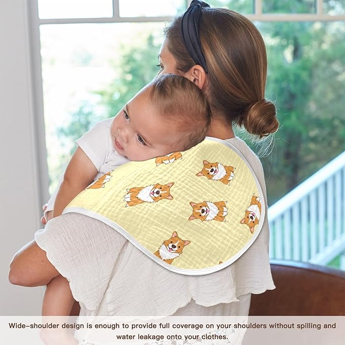Cute Corgi Dog Pattern Muslin Burp Cloths for Baby 1 Pack Soft 100% Cotton Baby Washcloths Bibs for Boy Girl
