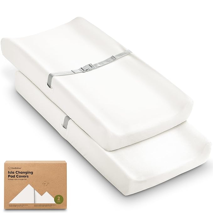 2-Pack Baby Changing Pad Cover for Girl, Boy - 34x18 Soft Viscose Derived from Bamboo Baby Diaper Changing Table Pad Cover Sheets, Neutral, Snug Fit Nursery Diaper Change Sheets (Soft White)