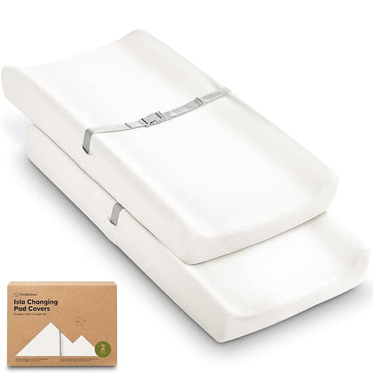2-Pack Baby Changing Pad Cover for Girl, Boy - 34x18 Soft Viscose Derived from Bamboo Baby Diaper Changing Table Pad Cover Sheets, Neutral, Snug Fit Nursery Diaper Change Sheets (Soft White)